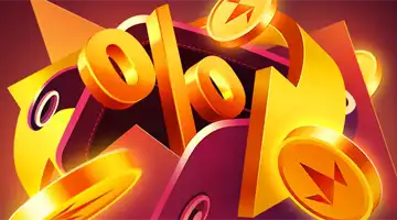 Изображение золотого символа процента в окружении золотых монет, символизирующее кэшбэк-бонус в Avocado Онлайн-казино.